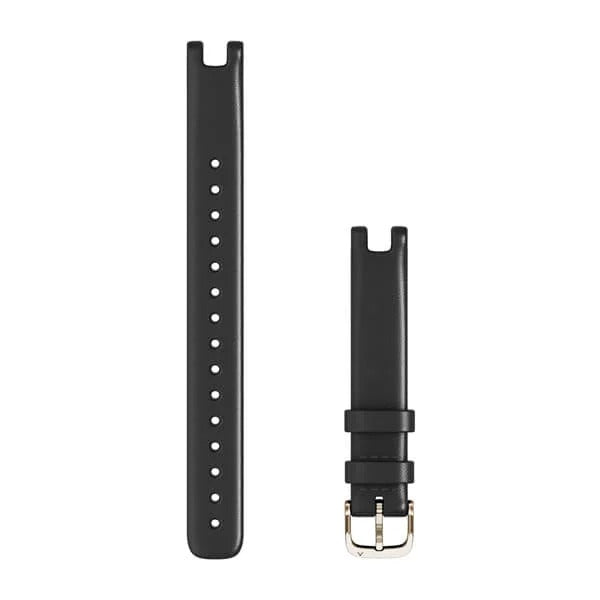 Garmin Lily Bands (14 mm) - Black Italian Leather with Cream Gold Hardware (Large)