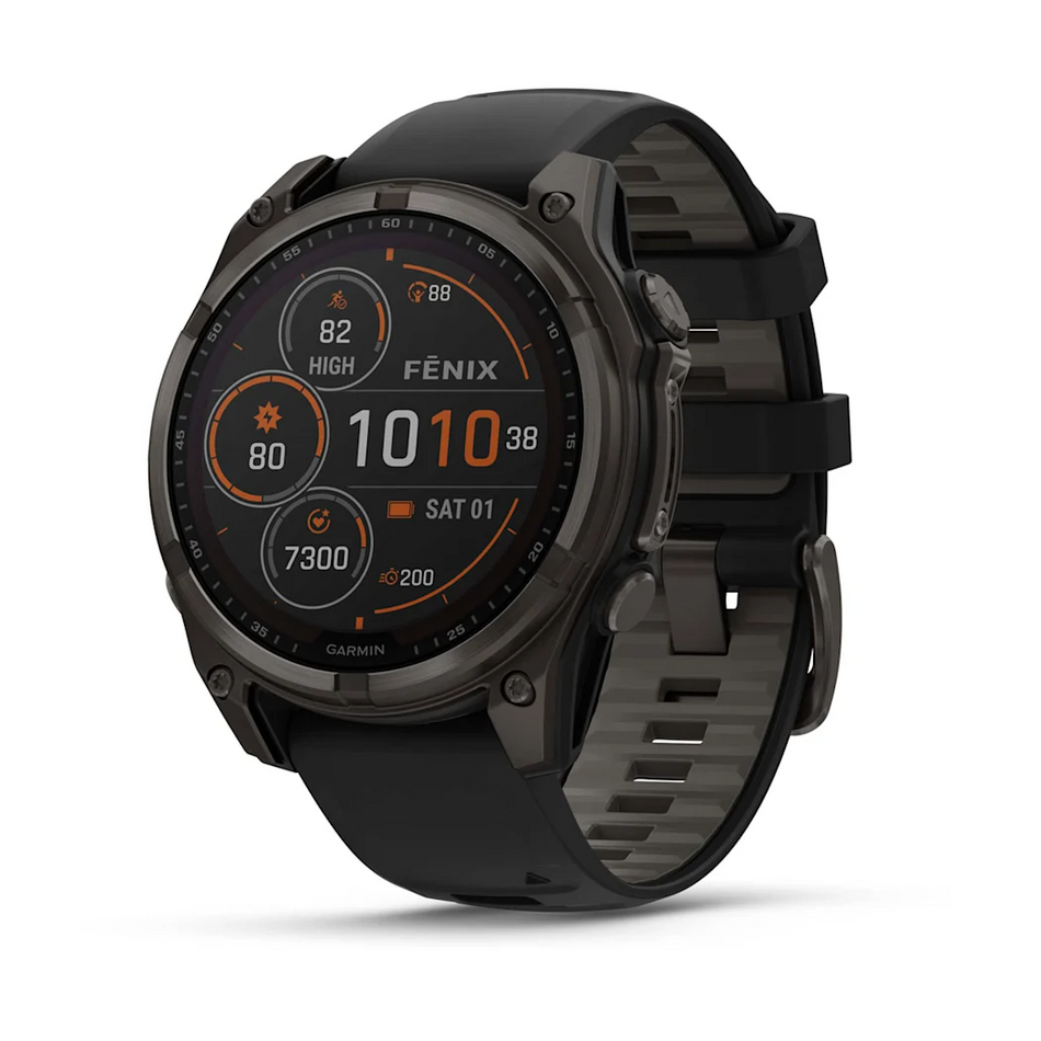 Garmin Fenix 8 - 47mm - Solar Sapphire - Carbon Grey DLC Titanium with Black/Pebble Grey Band