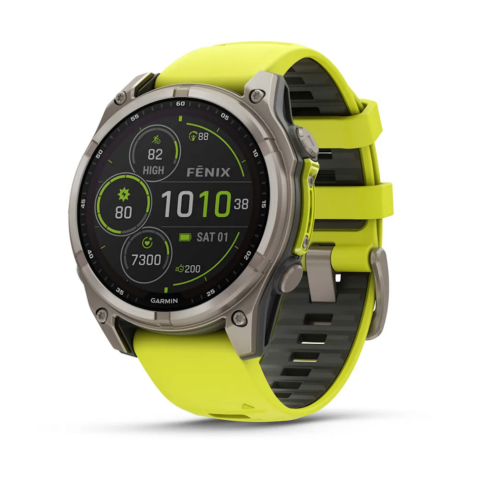 Garmin Fenix 8 - 47mm - Solar Sapphire - Titanium with Amp Yellow/Graphite Band