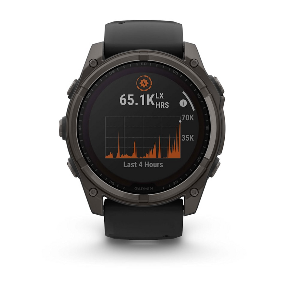 Garmin Fenix 8 - 51mm - Solar Sapphire - Carbon Grey DLC Titanium with Black/Pebble Grey Silicone Band