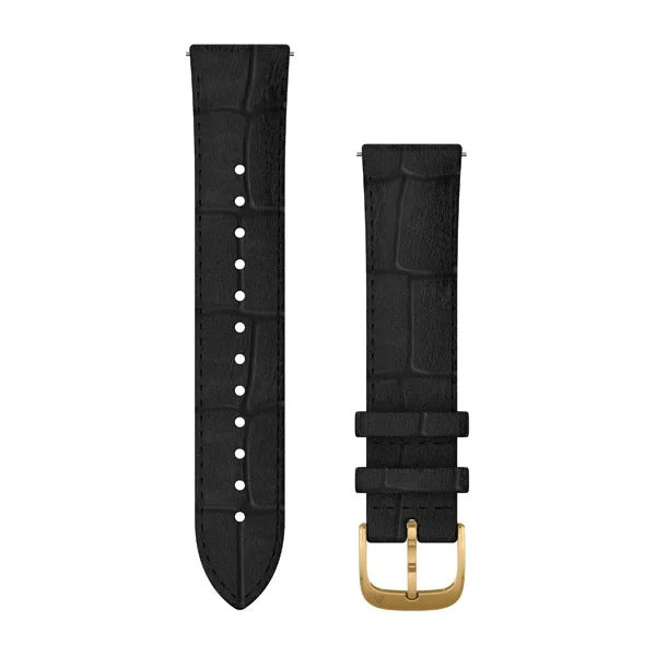 Garmin Quick Release Bands (20 mm) - Black Embossed Italian Leather with 24K Gold PVD Hardware