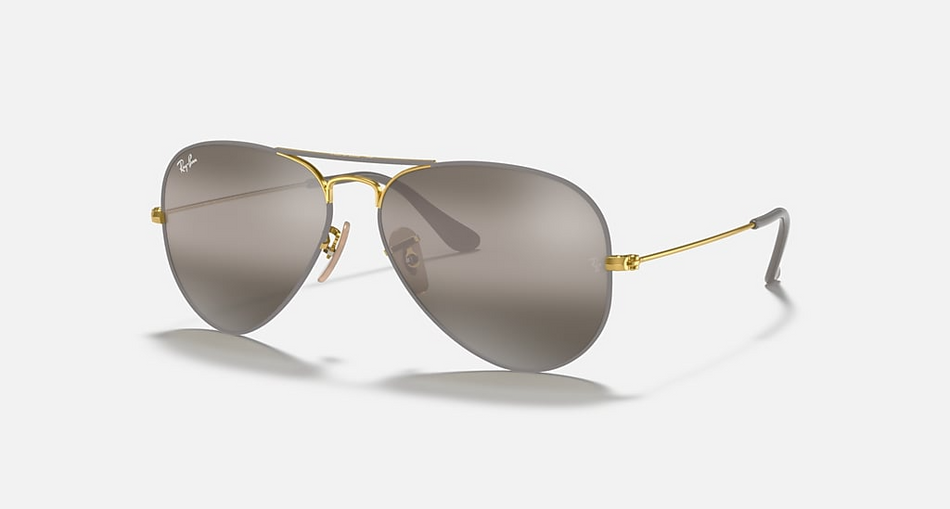Ray-Ban - Aviator Large Metal - Gold on Matte Grey/ Grey Bi-Mirror Grey - 58