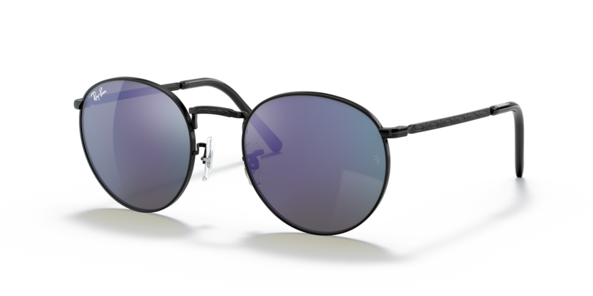 Ray-Ban - New Round - Black/Green Mirror Blue - 50
