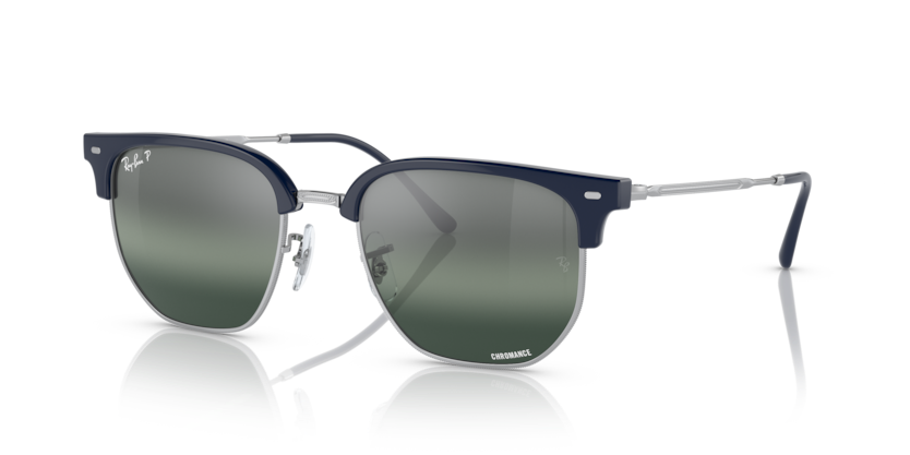 Ray-Ban - New Clubmaster - Blue On Silver/Polar Blue Mirror - Polarized - 53