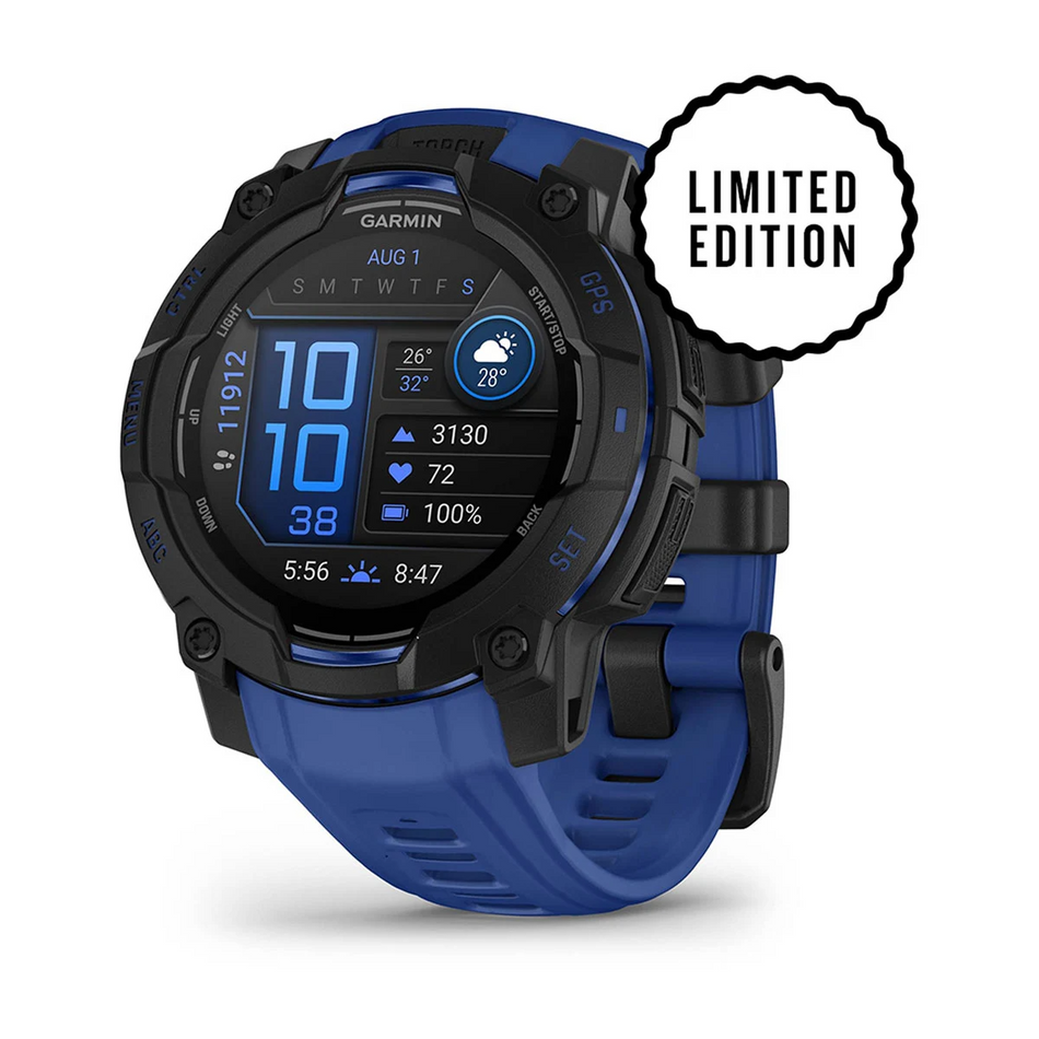 Instinct 3 – 45mm - Amoled Black with Bolt Blue/Black Silicone Band