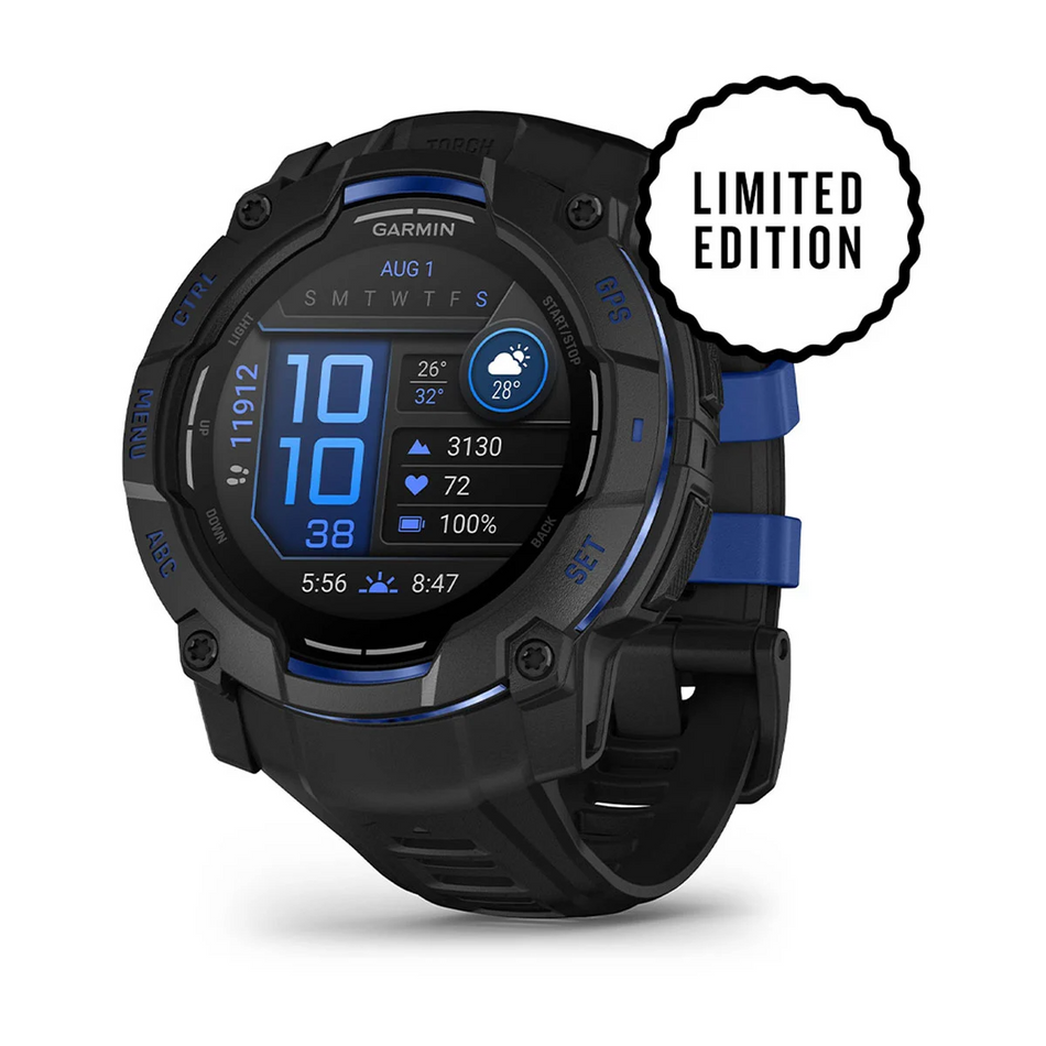 Garmin Instinct 3 – 50mm - Amoled Black with Black/Bolt Blue Silicone Band