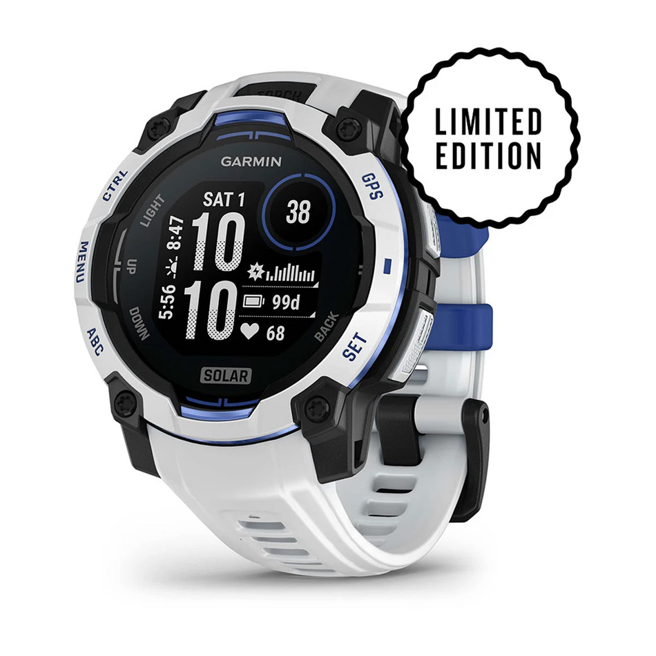 Garmin Instinct 3 – 45mm - Solar Whitestone with Whitestone/Bolt Blue Silicone Band