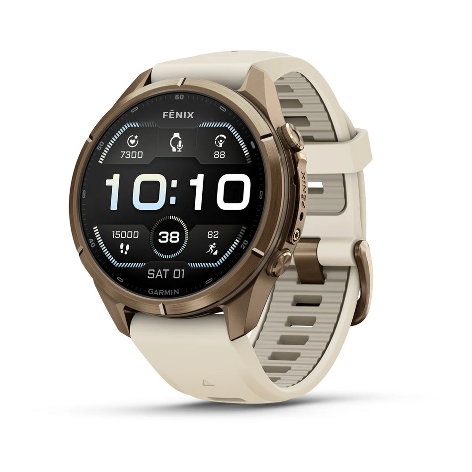 Garmin - Fenix 9 Pro – 43mm Autumn Gold Titanium with Cream/Fog Grey Silicone Band