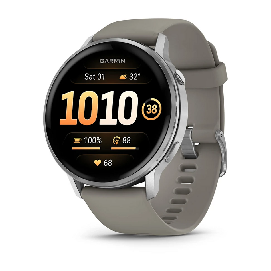 Garmin Venu 4 - Silver Bezel with Silver Gray Silicone Band