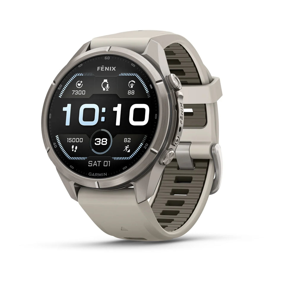 Garmin - Fenix 9 Pro – 43mm Titanium with Fog Grey/Dark Sandstone Silicone Band