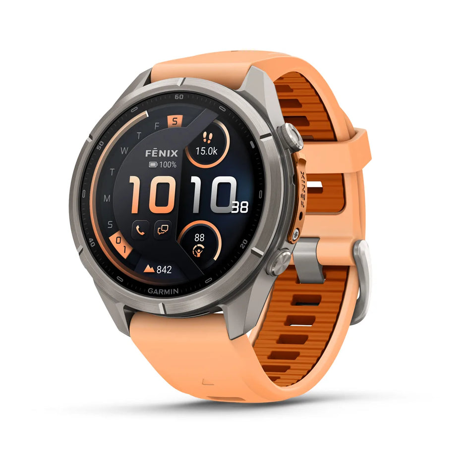 Garmin - Fenix 9 Pro InReach – 43mm Titanium with Shell Pink/Autumn Orange Silicone Band