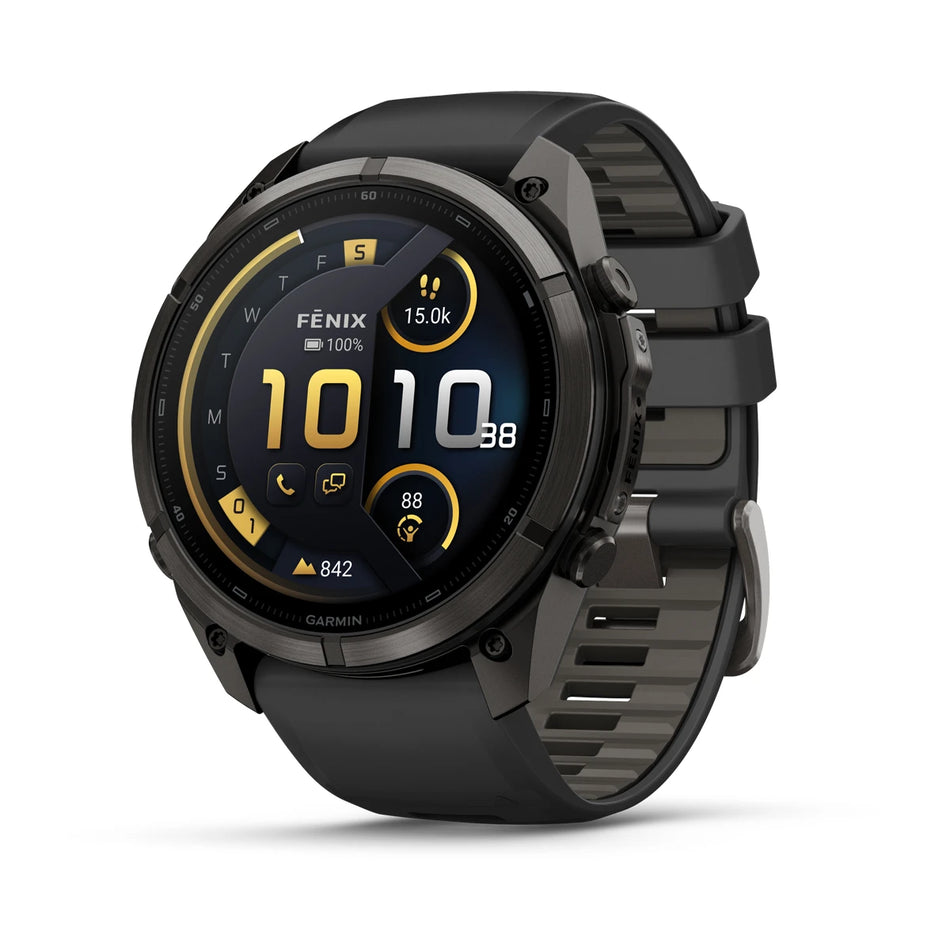 Garmin - Fenix 9 Pro InReach – 43mm - Carbon Grey DLC Titanium with Black/Pebble Grey Silicone Band