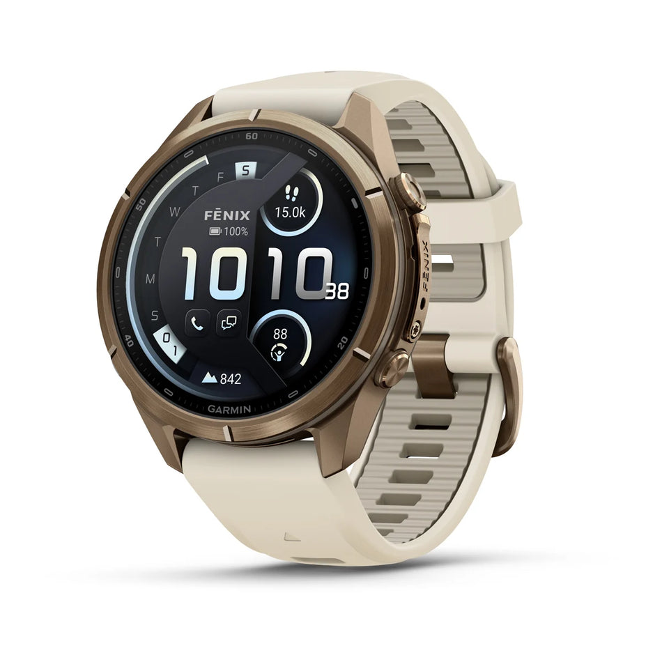 Garmin - Fenix 9 Pro InReach– 43mm - Autumn Gold Titanium with Cream/Fog Grey Silicone Band