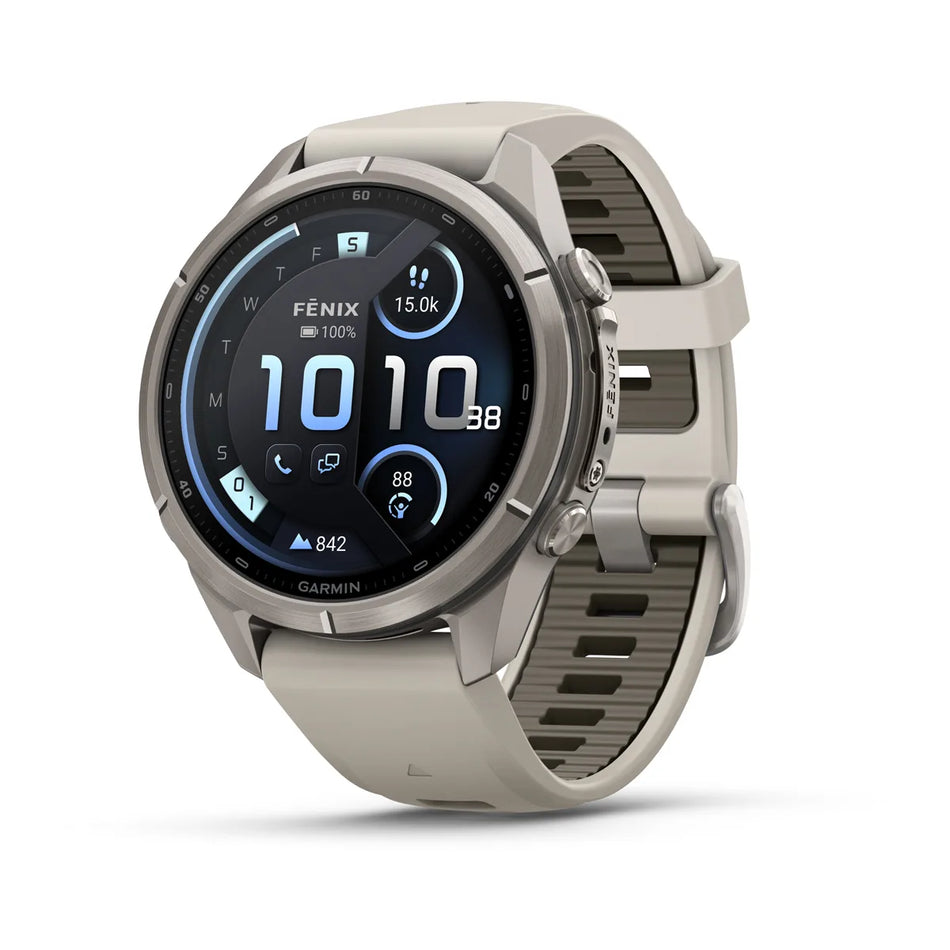 Garmin - Fenix 9 Pro InReach – 43mm - Titanium with Fog Grey/Dark Sandstone Silicone Band
