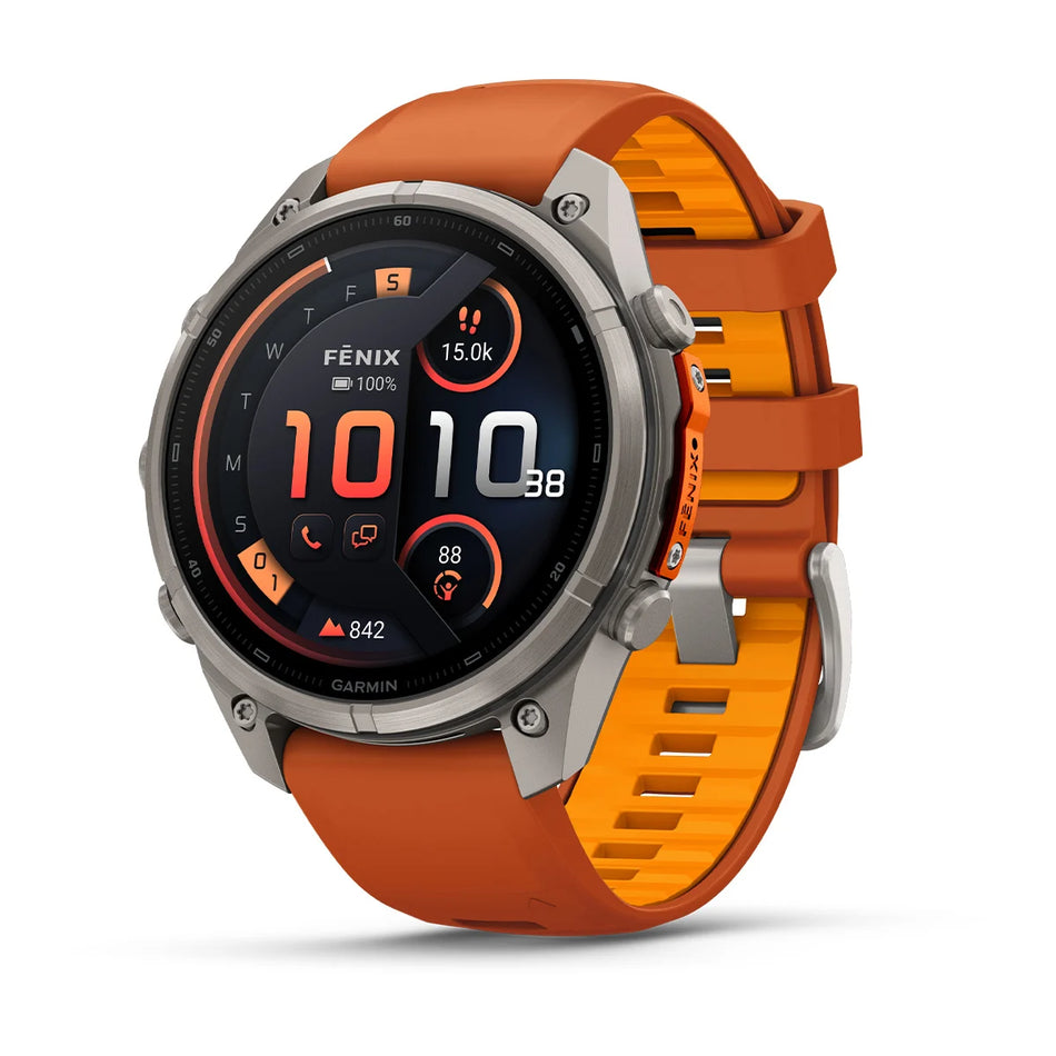 Garmin - Fenix 9 Pro InReach – 47mm - Titanium with Autumn Orange/Spark Orange Silicone Band