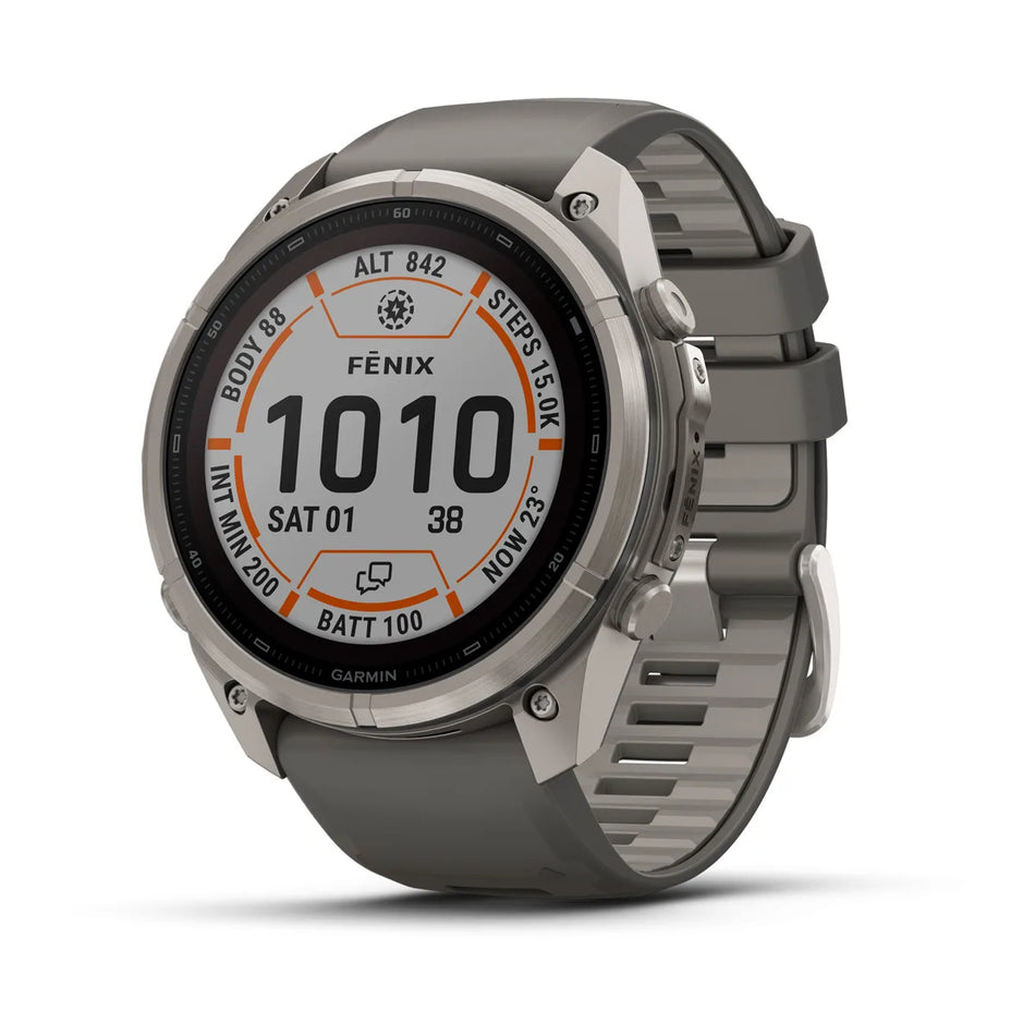 Garmin Fenix 9 Pro InReach – 51mm - Solar Titanium with Pebble Grey/Silver Silicone Band