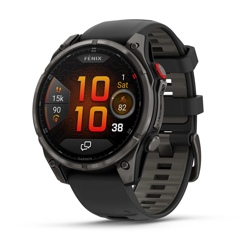Garmin Fenix 8 Pro - 47mm - AMOLED Sapphire - Carbon Grey DLC Titanium with Black/Pebble Gray Silicone Band