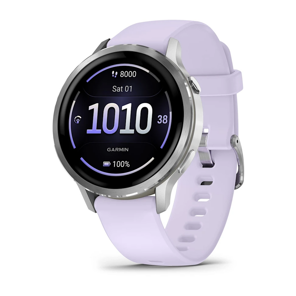 Garmin Venu 4s - Silver Bezel with Periwinkle Silicone Band