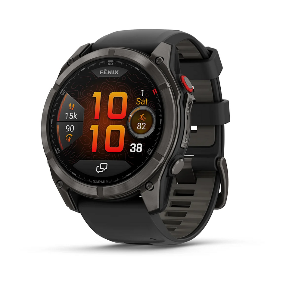 Garmin Fenix 8 Pro - 51mm - AMOLED Sapphire - Carbon Grey DLC Titanium with Black/Pebble Gray Silicone Band