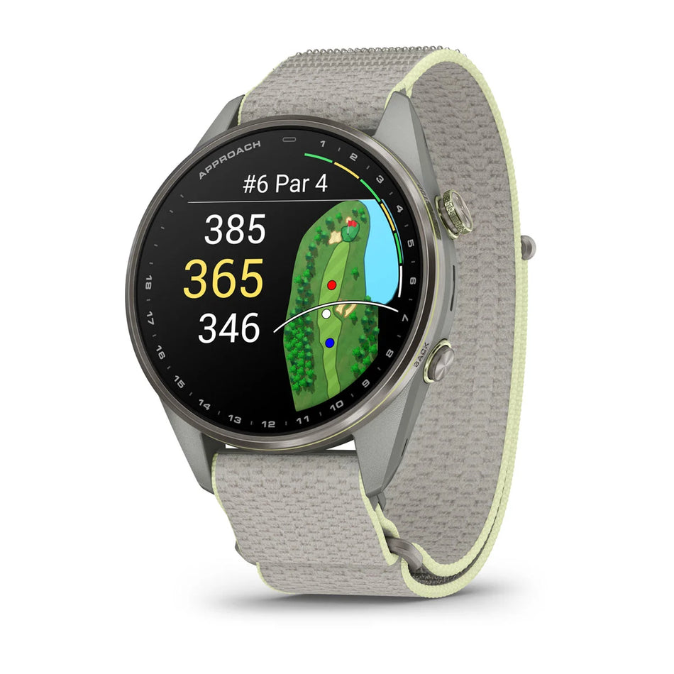 Garmin Approach S72 - 47mm - Silver Citron Titanium Bezel with Fog grey and Citron ComfortFit Fabric Band