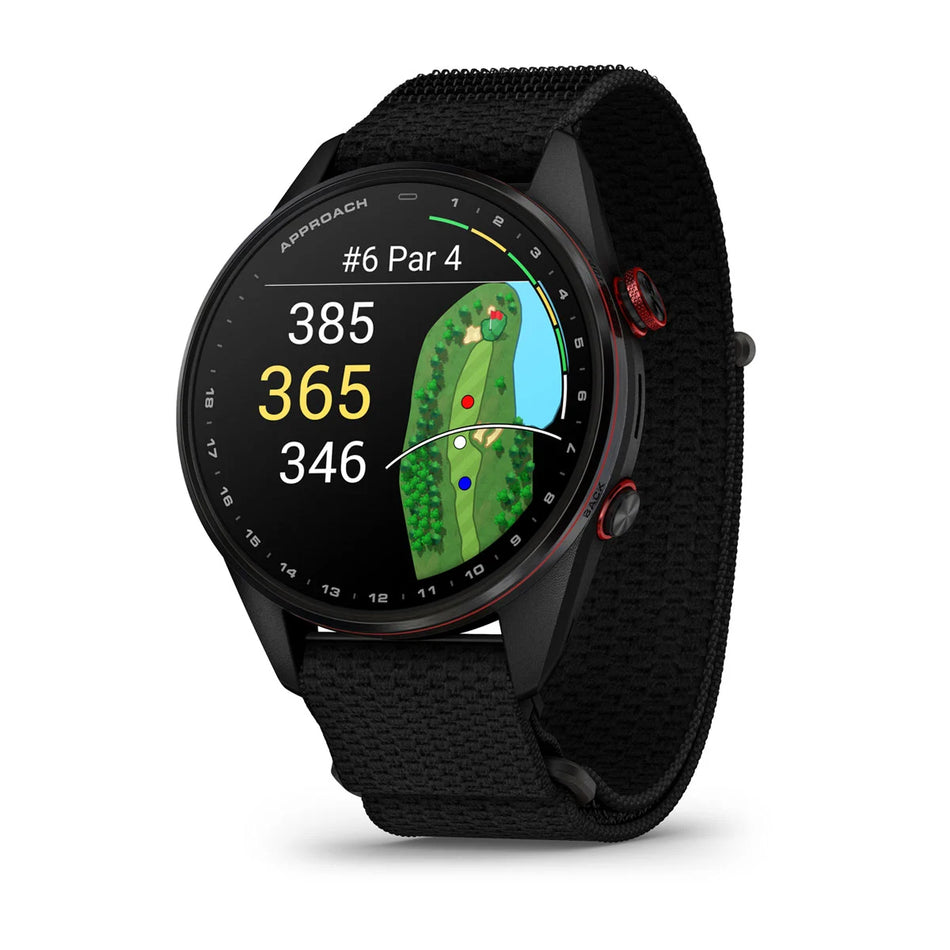 Garmin Approach S72 - 47mm - Carbon Gray Red DLC Titanium Bezel with Black ComfortFit Fabric Band