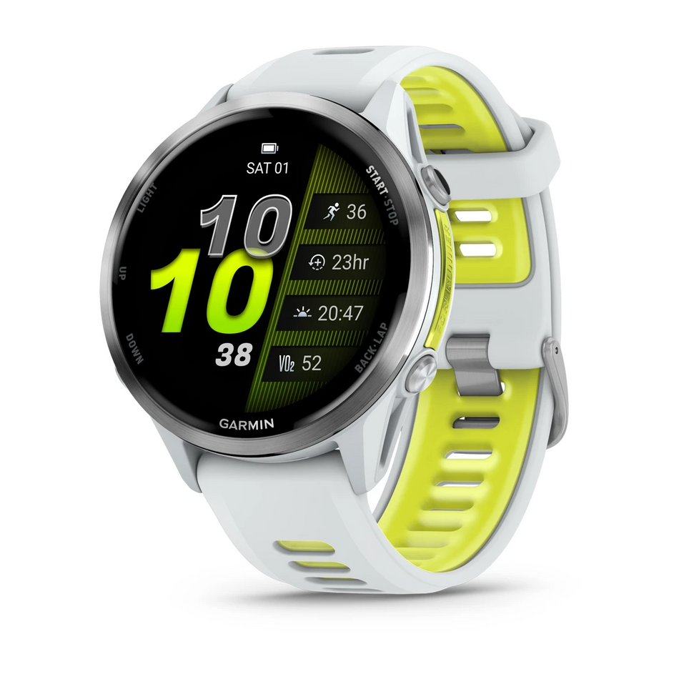 Garmin Forerunner 970 - Titanium with Whitestone Case and Whitestone/Translucent Amp Yellow Band