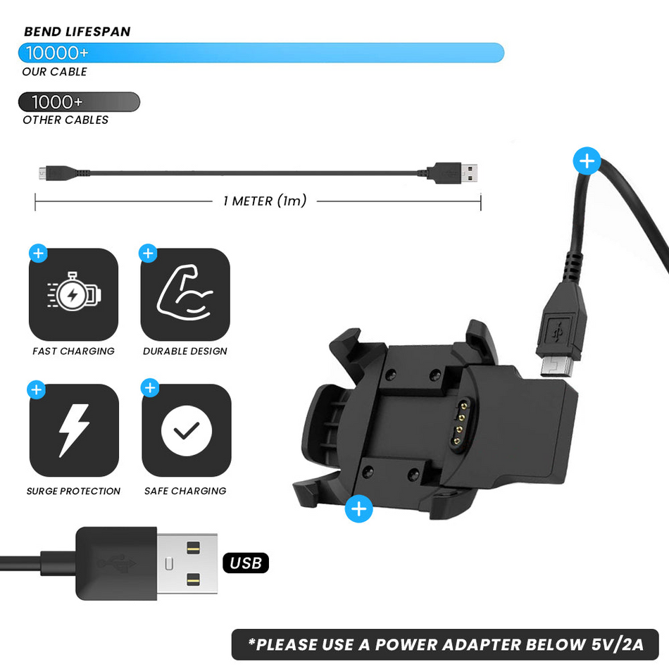 Forza USB Clip Charging Cable - Garmin Fenix 3/3HR/Quatix 3/D2 Bravo/Tactix Bravo