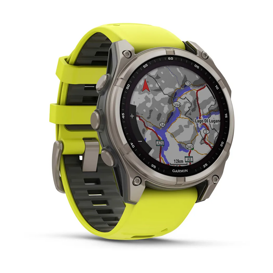 Garmin Fenix 8 - 47mm - Solar Sapphire - Titanium with Amp Yellow/Graphite Band