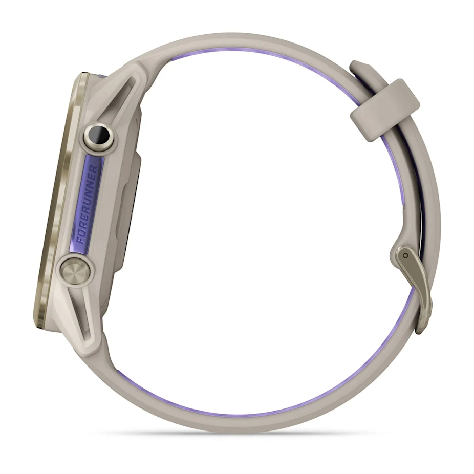 Garmin Forerunner 970 - Soft Gold Titanium with French Grey Case and French Grey/Translucent Indigo Band