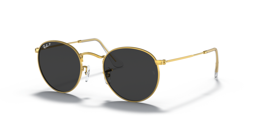 Ray-Ban - Round Metal - Shiney Gold/Polarized Black - 53