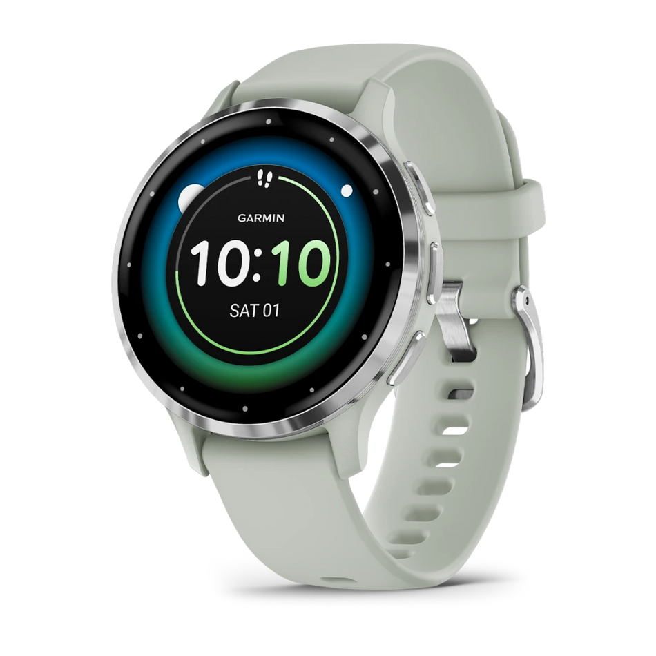 Garmin Venu 3S - Silver Stainless-Steel Bezel with Sage Grey Case and Silicone Band