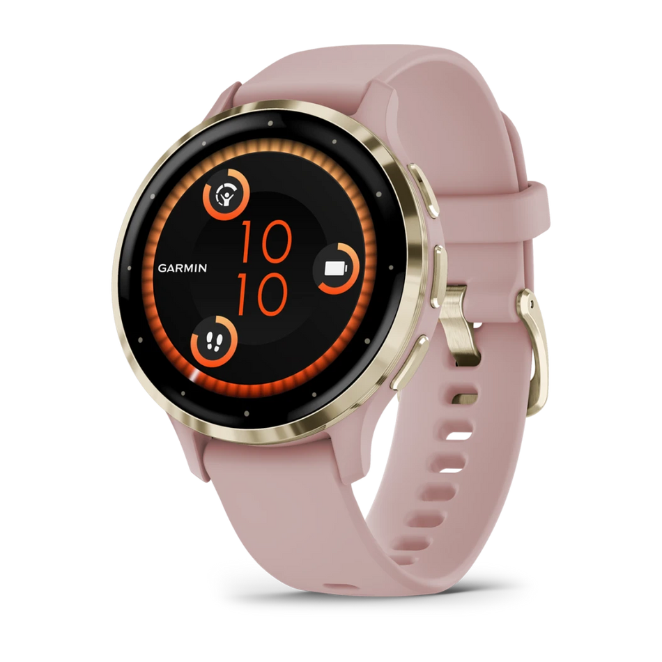 Garmin Venu 3S - Soft Gold Stainless Steel Bezel with Dust Rose Case and Silicone Band