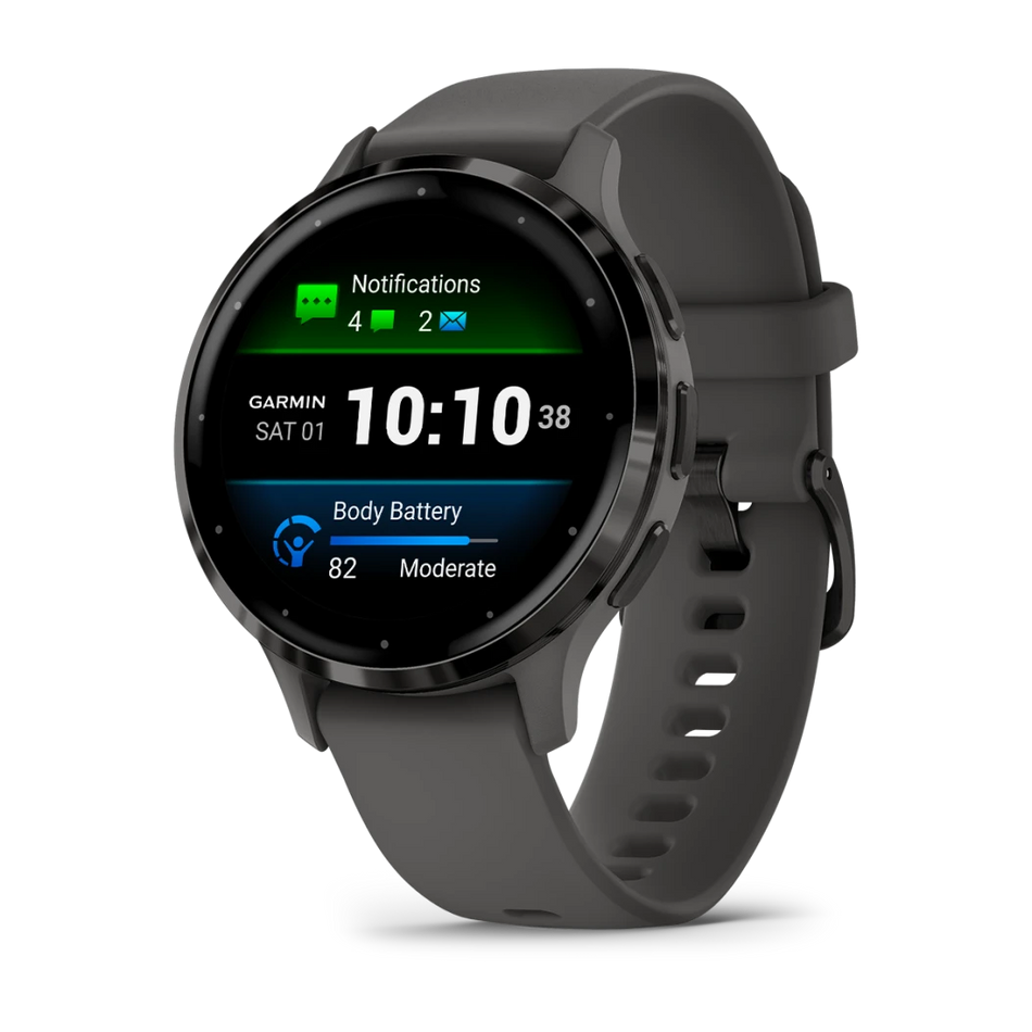 Garmin Venu 3S - Slate Stainless-Steel Bezel with Pebble Gray Case and Silicone Band